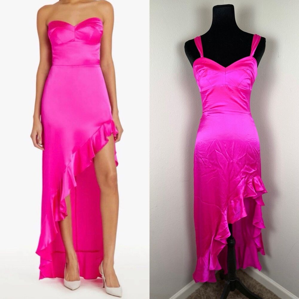 Amanda Uprichard Amalia Silk Gown Pink XS Ruffle High Low Dress